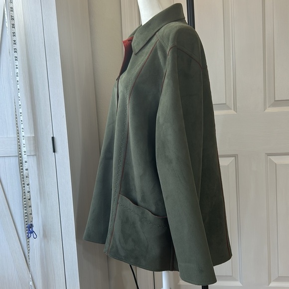 Alfred Dunner Olive with Rust Trim Faux Suede Fall Jacket Sz 12 - Picture 4 of 9